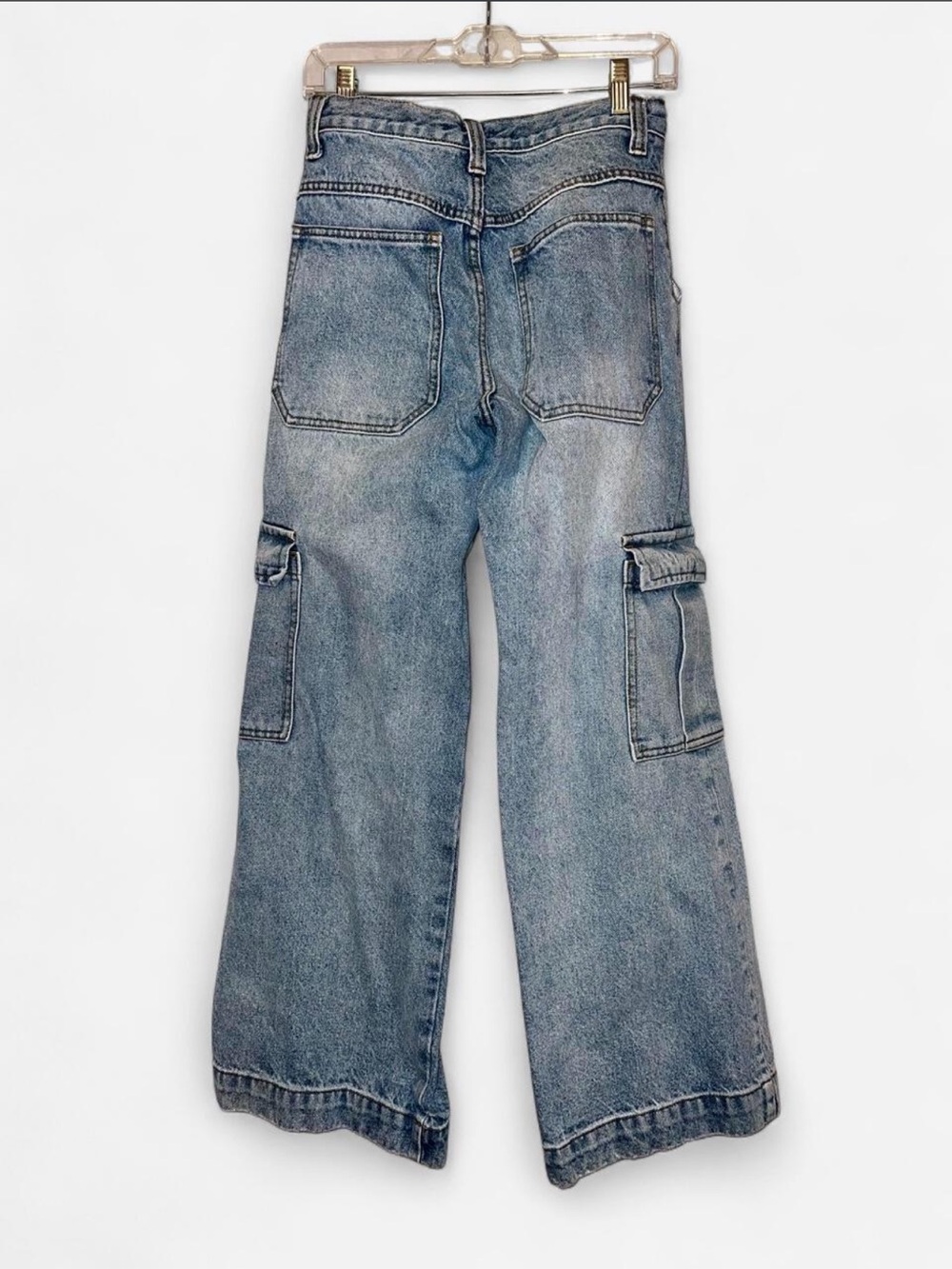 🩵Brandy Melville J Galt Tatum Cargo Jeans Medium Wash Wide Leg • Size S